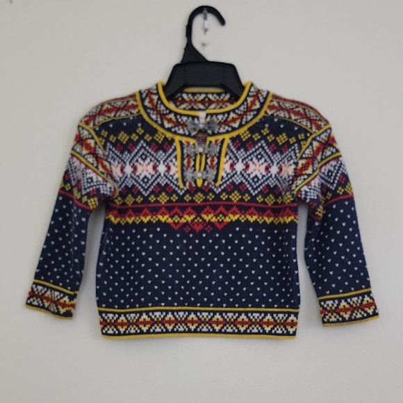 Hanna Andersson Navy & Yellow Nordic Fair Isle Toddler Sweater 12/18 - Picture 1 of 11